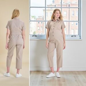 Utility jumpsuit Isabel by Ingrid & Isabel maternity short sleeve beige XL NWT